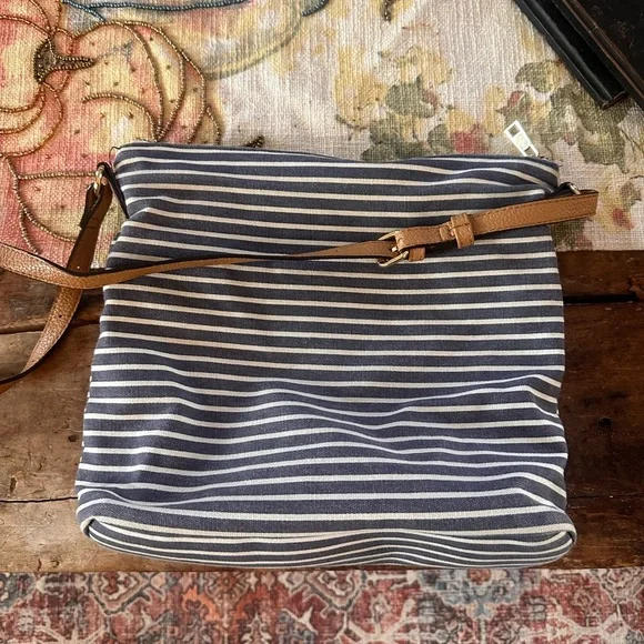 A New Day Striped Blue and Tan Crossbody Bag - Picture 2 of 10